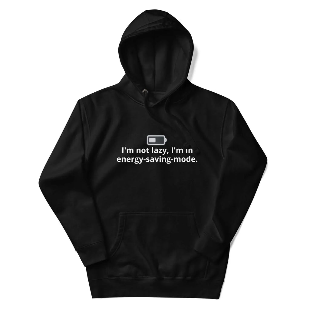  Schwarzer Unisex-Kapuzenpullover Vorderansicht - Premium Hoodie mit Kängurutasche 