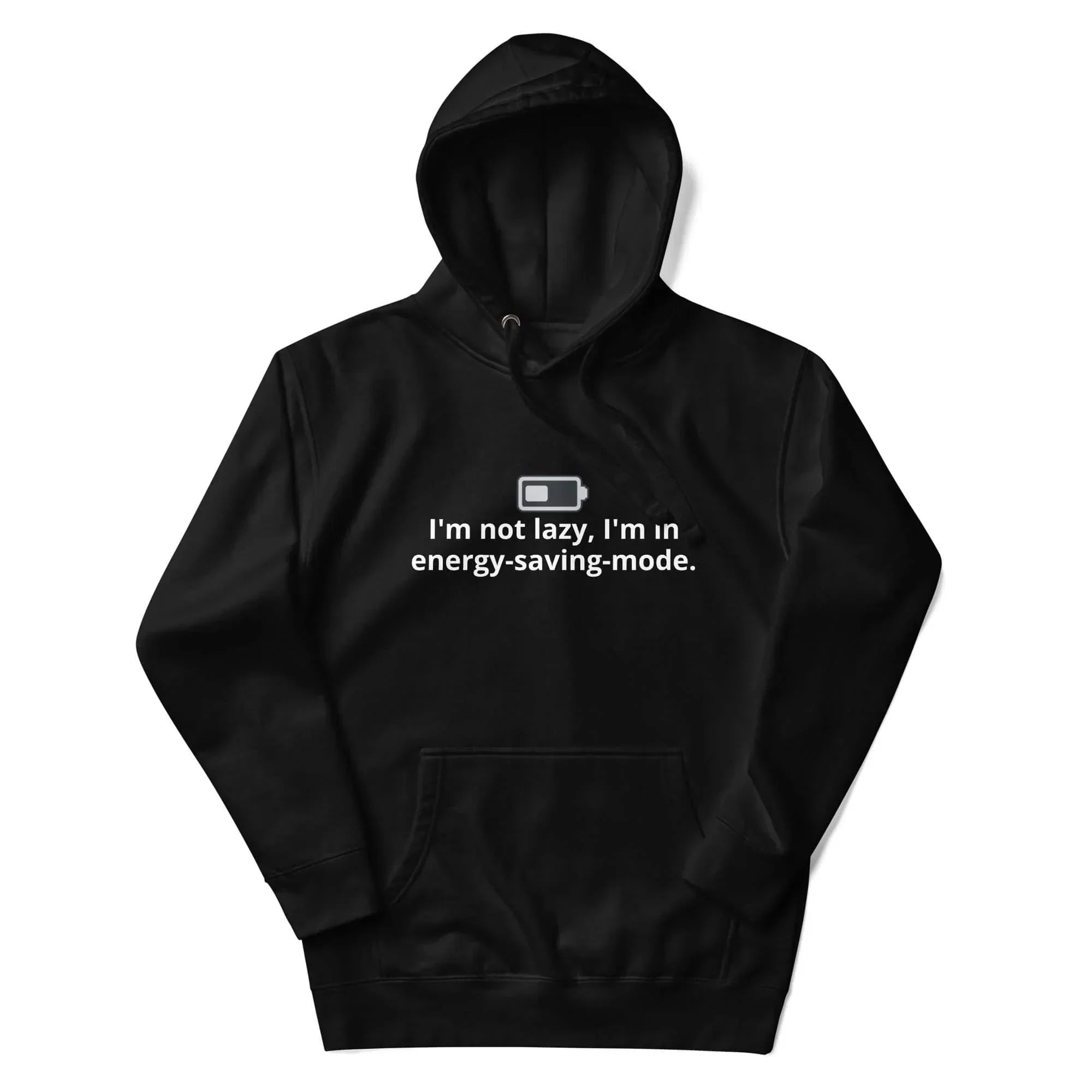  Schwarzer Unisex-Kapuzenpullover Vorderansicht - Premium Hoodie mit Kängurutasche 