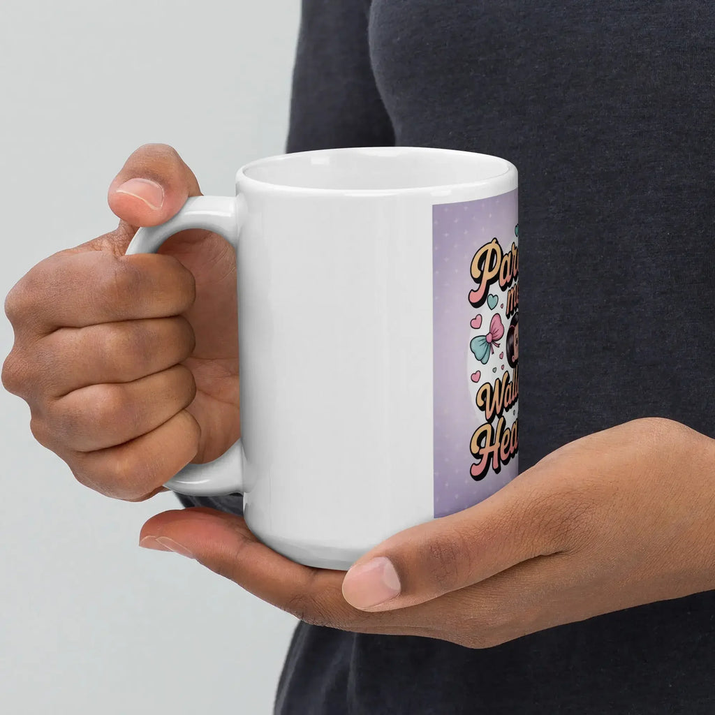 Tasse weiß Keramik - Seitenansicht links mit Henkel