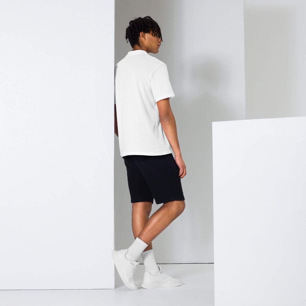 Unisex Piqué-Poloshirt weiß – Rückansicht
