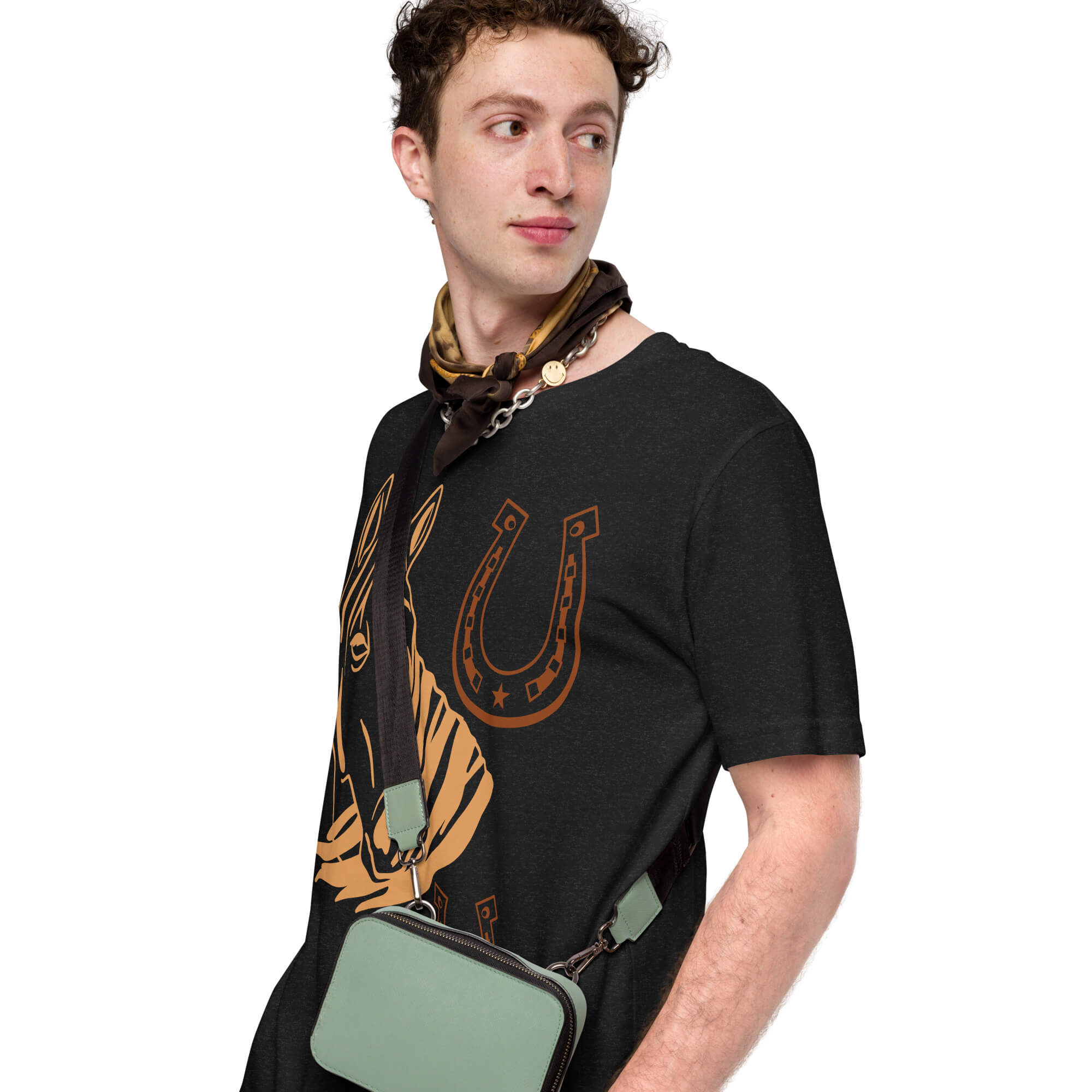 Unisex-T-Shirt schwarz meliert – linke Frontansicht schräg
