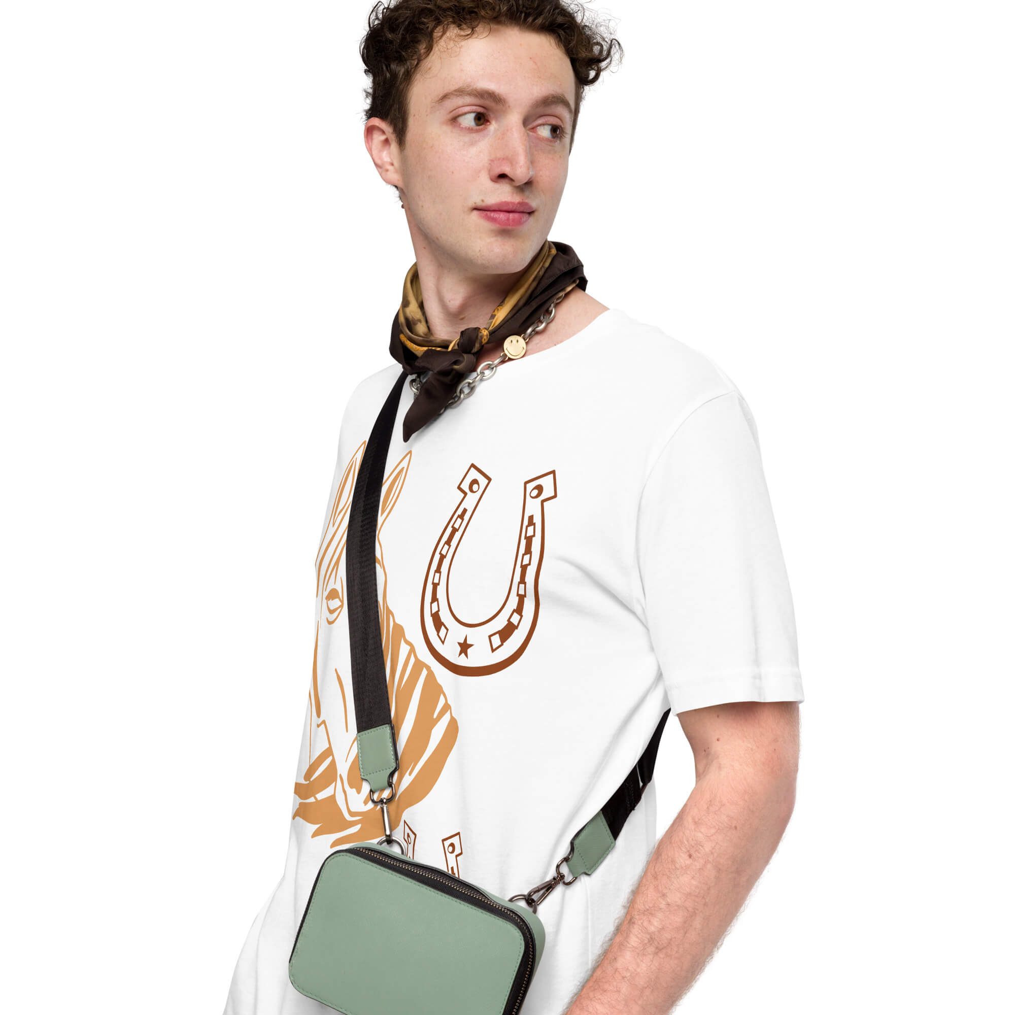 Weiches Unisex-T-Shirt weiß – linke Frontansicht schräg
