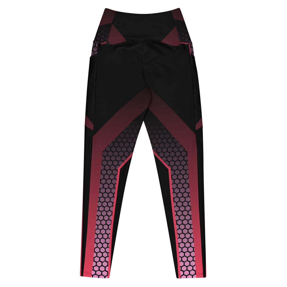 Rückansicht der Leggings mit hohem Bund und Wabenmuster in Bordeaux und Pink, ohne Model