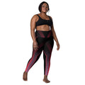 Model trägt High-Waist-Leggings mit Wabenmuster in Schwarz, Bordeaux und Pink, Vorderansicht
