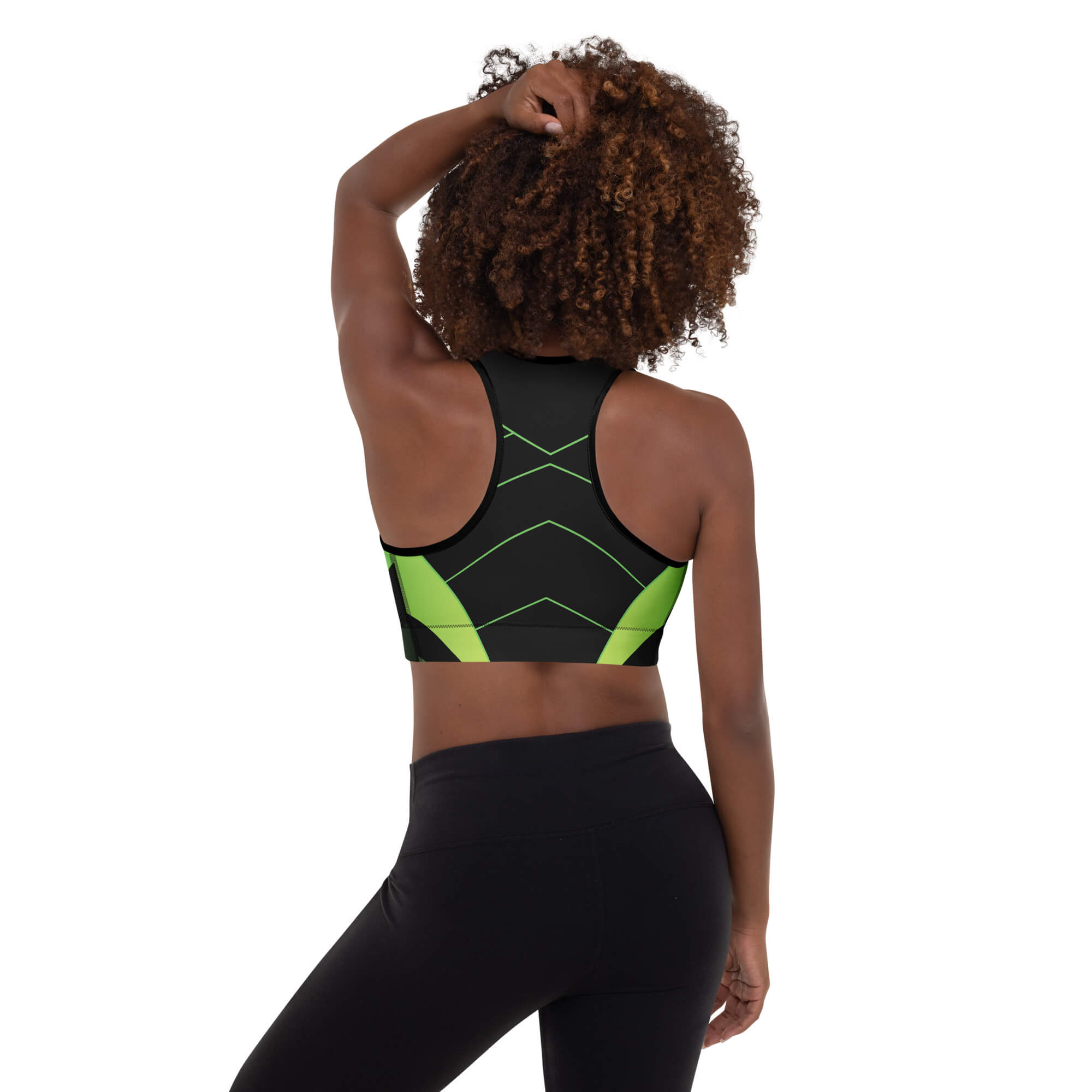 Waldnacht Sport-BH Schwarz-Grün Rückansicht – Racerback mit Vier-Wege-Stretch | Famora-Stil