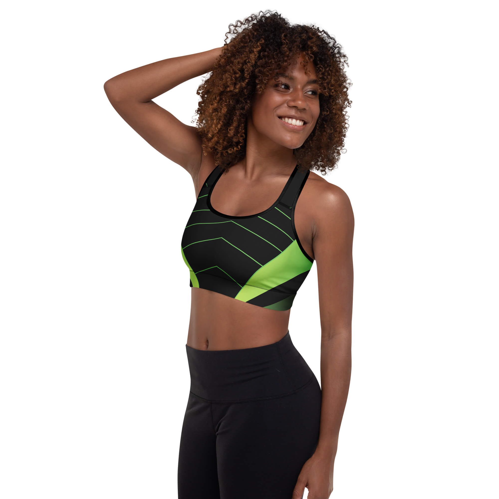 Waldnacht Sport-BH Schwarz-Grün – Gepolsterter Damen Sport-BH für Yoga & Fitness | Famora-Stil