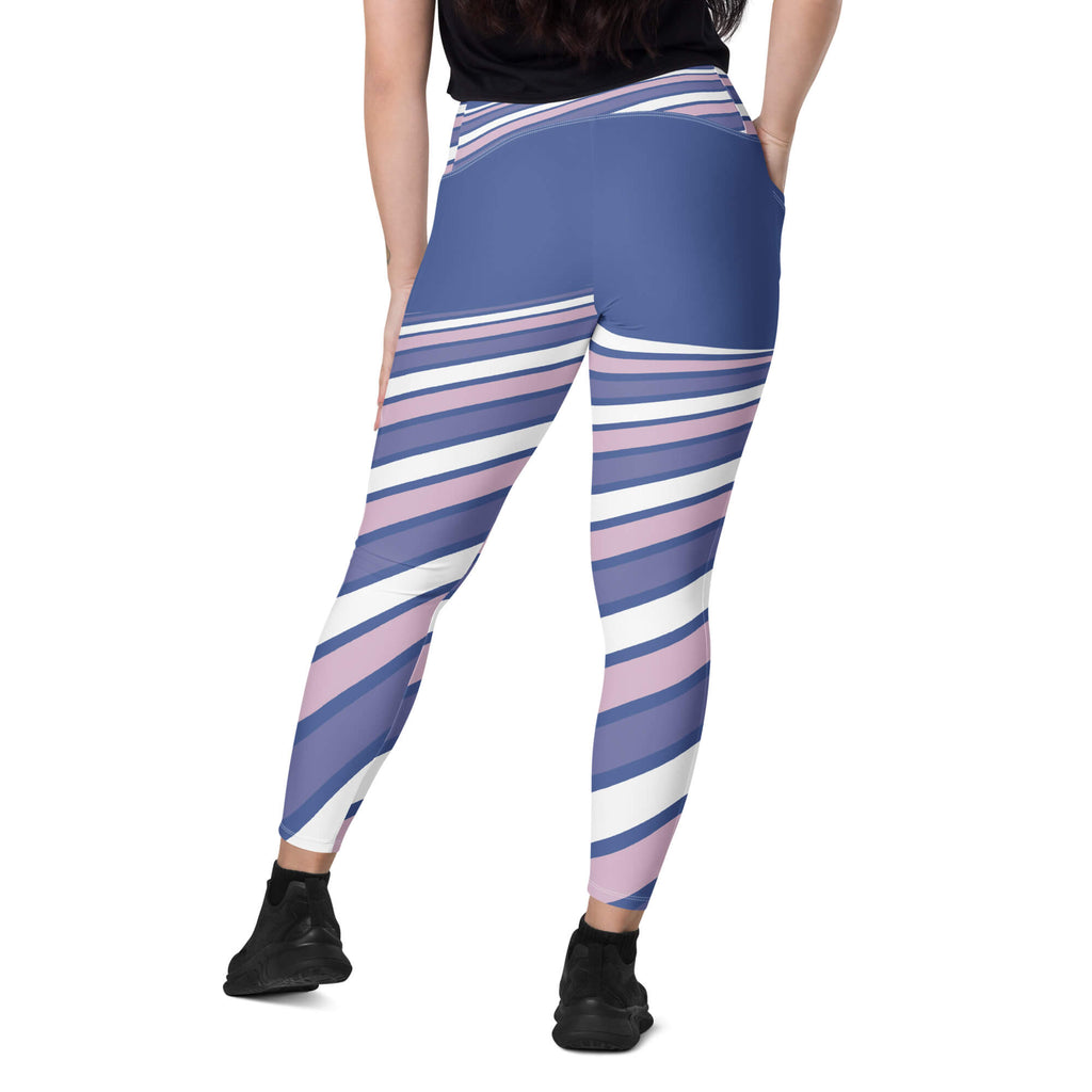 Abendrot Leggings Rückenansicht – diagonale Streifen und Seitentasche | famora-style