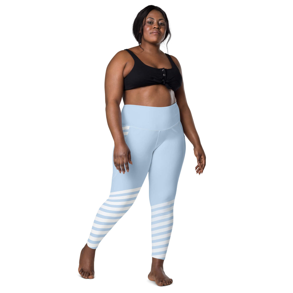 Himmelsblau Leggings mit Taschen – High-Waist Yoga-Leggings Frontansicht Plus Size | famora-style
