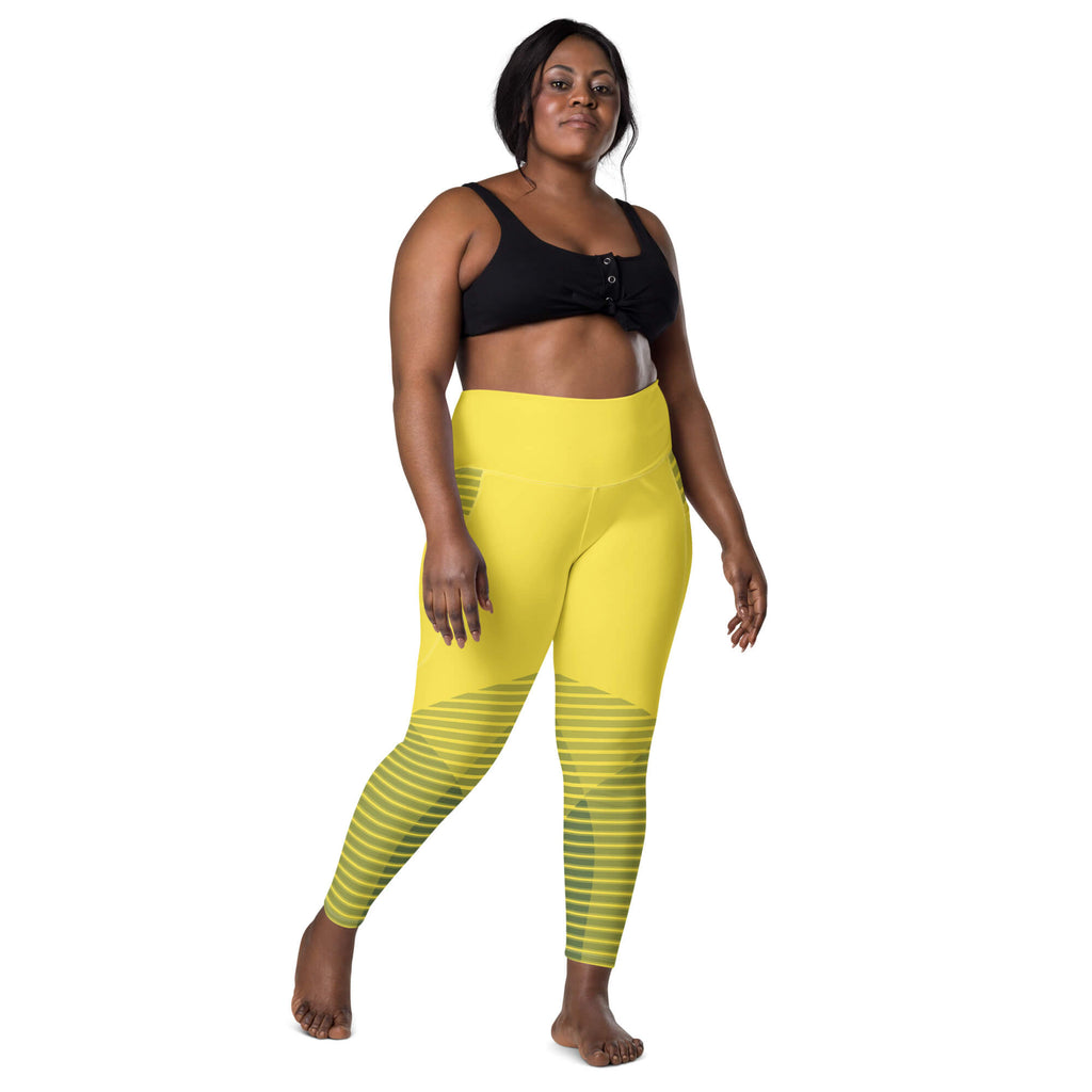 Sonnenkraft Leggings Sonnengelb – High-Waist Yoga-Leggings mit Taschen Frontansicht Plus Size | famora-style