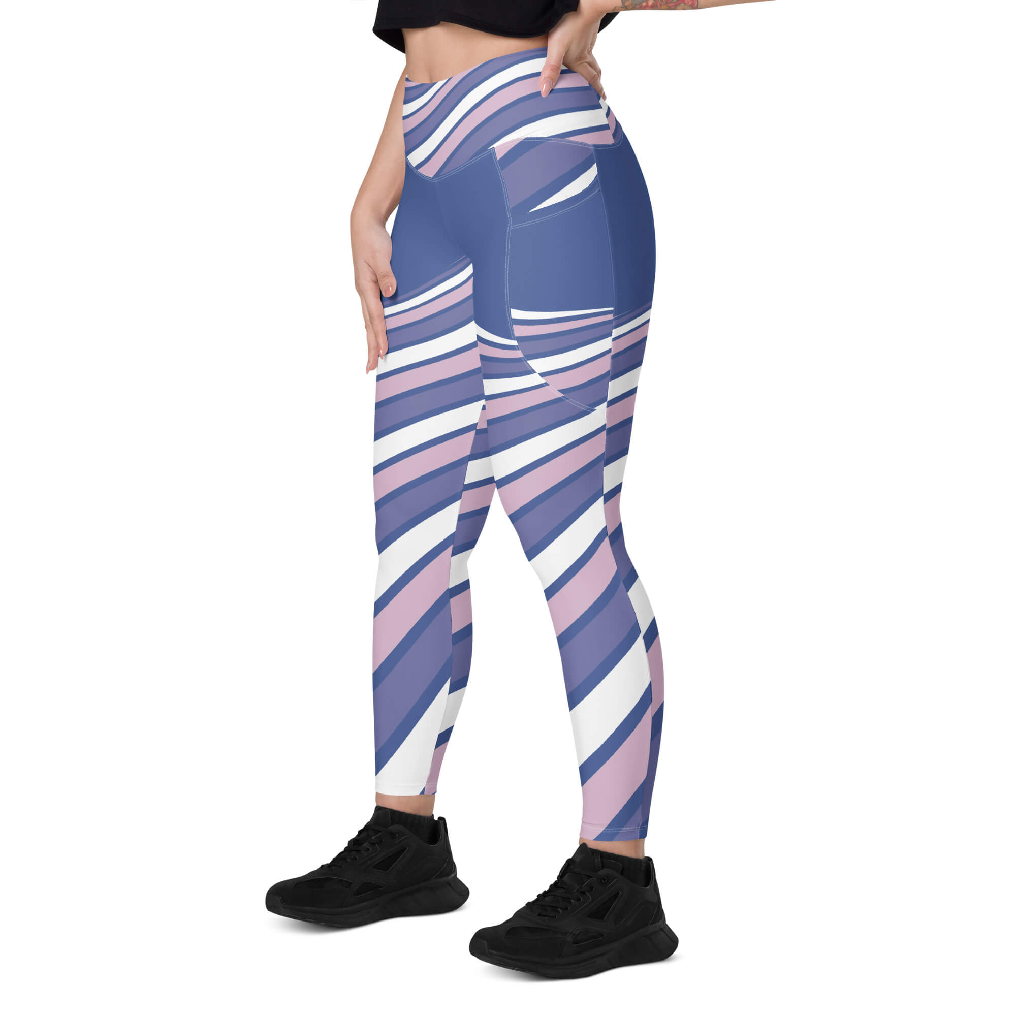 Abendrot Leggings Rückansicht – High-Waist Yoga-Leggings blau-rosa | famora-style