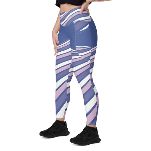Abendrot Leggings Rückansicht – High-Waist Yoga-Leggings blau-rosa | famora-style