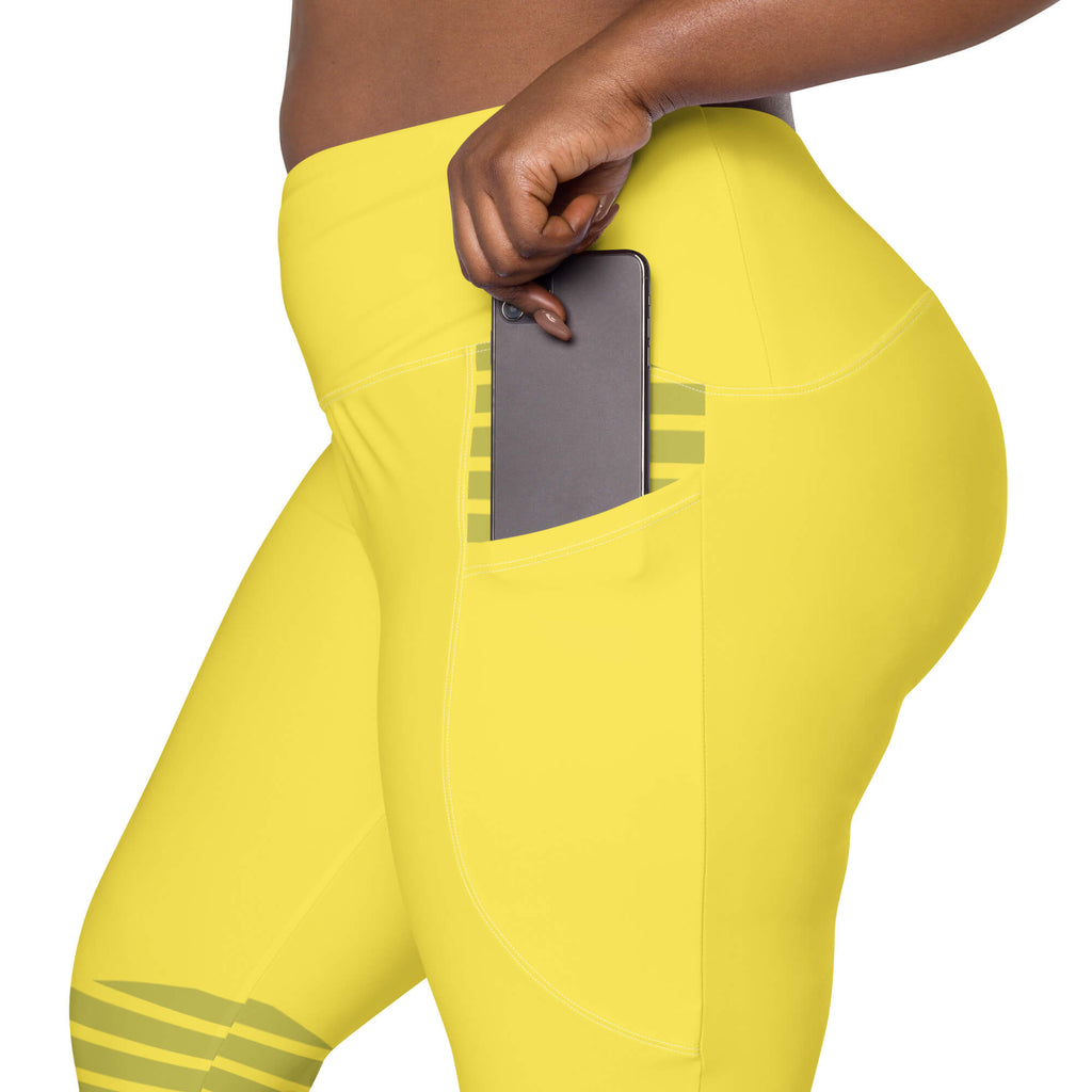 Sonnenkraft Leggings Seitentasche Detail – sonnengelb recyceltes Polyester | famora-style