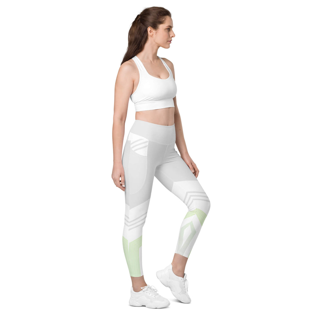 Freie Bewegung Leggings Seitenansicht – Weiß Mint für Yoga und Reiten | famora-style
