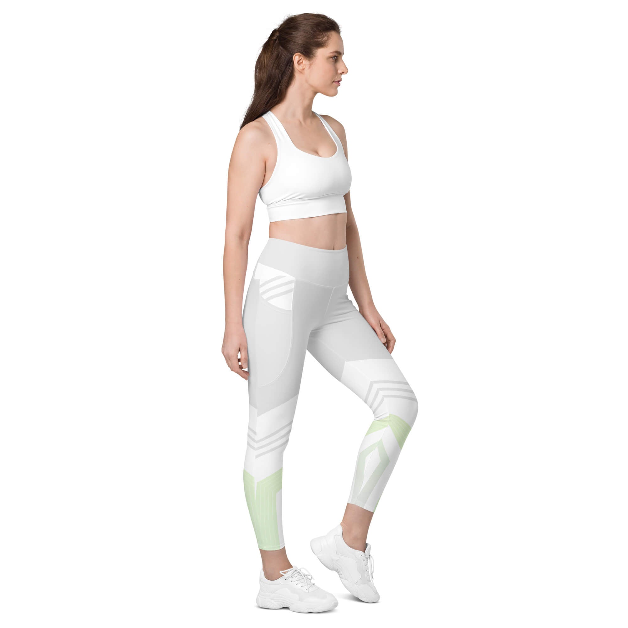 Freie Bewegung Leggings Seitenansicht – Weiß Mint für Yoga und Reiten | famora-style