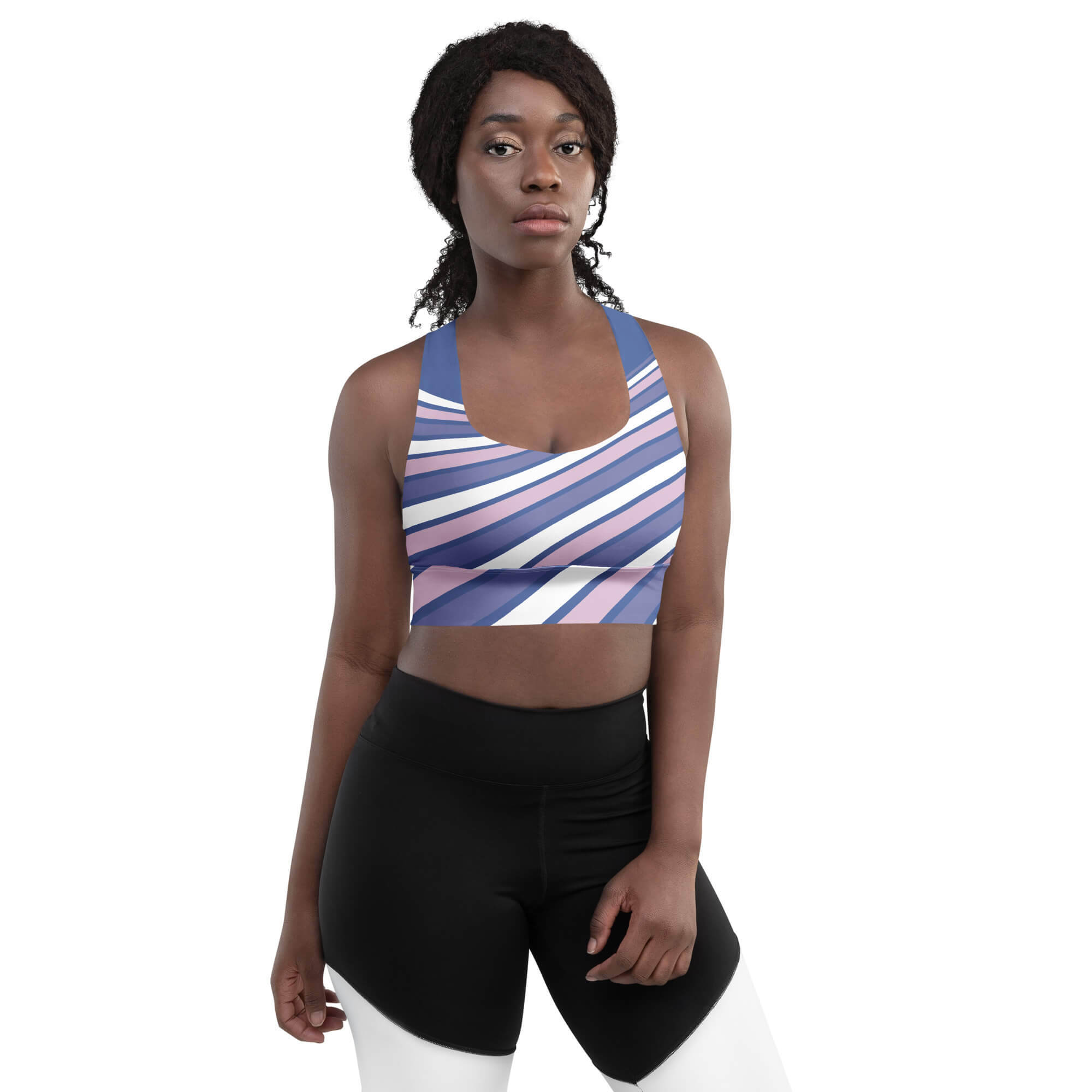 Abendrot Sport-BH Longline Blau-Rosa – Frontansicht Racerback aktive Frauen 50+ | famora-style