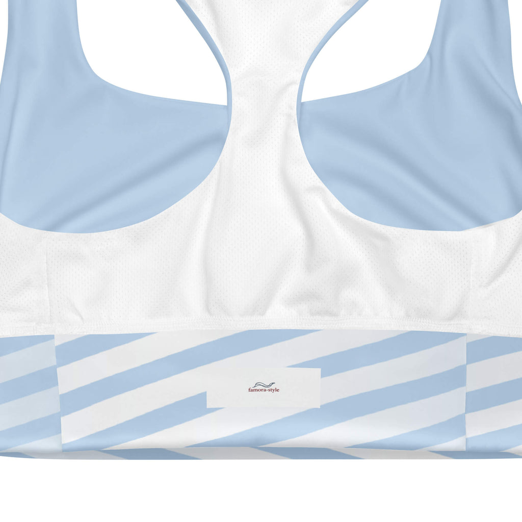 Himmelsblau Sport-BH Detail – abnehmbare Polsterung und Mesh-Futter | famora-style