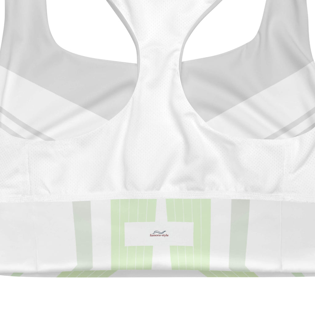 Freie Bewegung Sport-BH Rückansicht Produktdetail – weiß-mint Design | famora-style