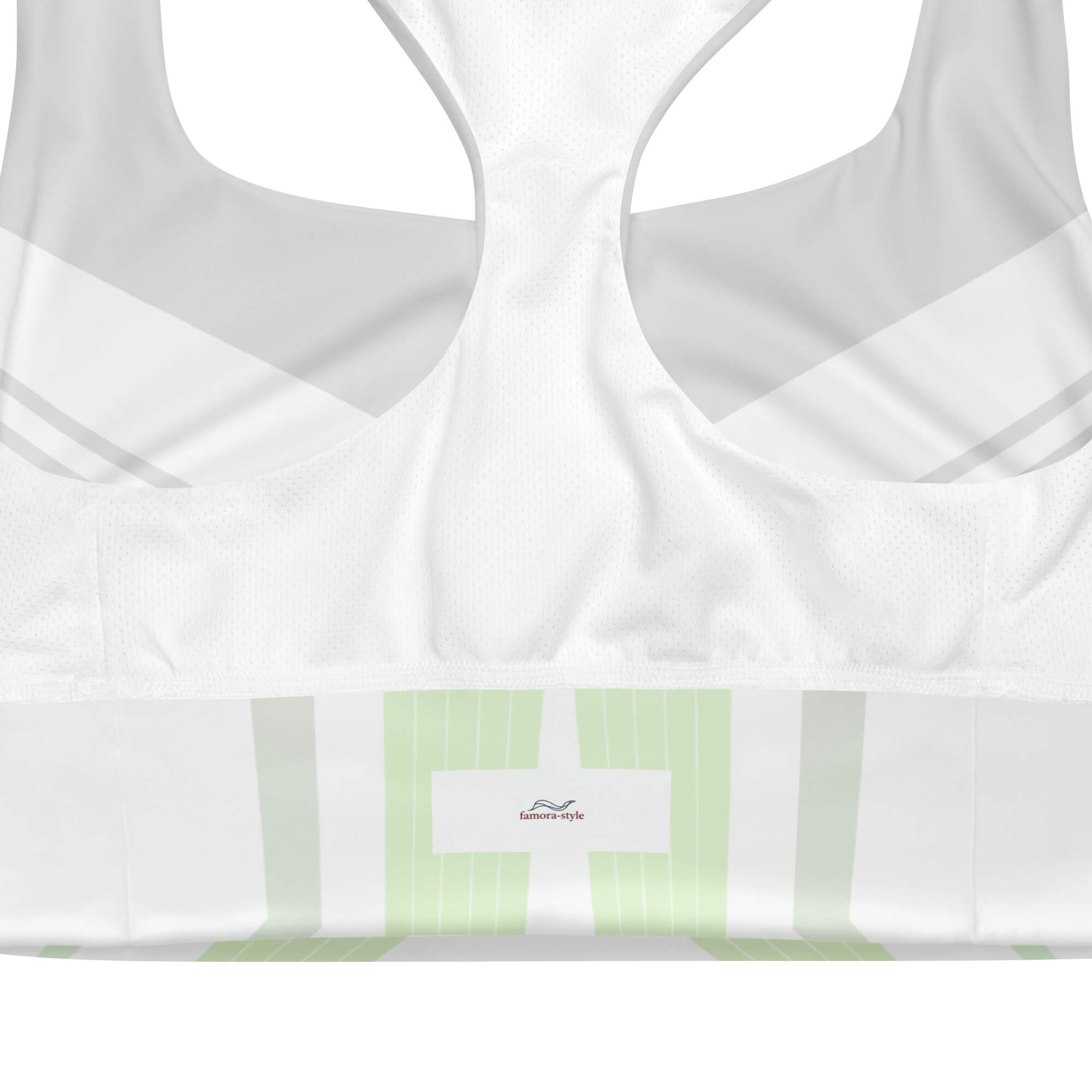 Freie Bewegung Sport-BH Rückansicht Produktdetail – weiß-mint Design | famora-style