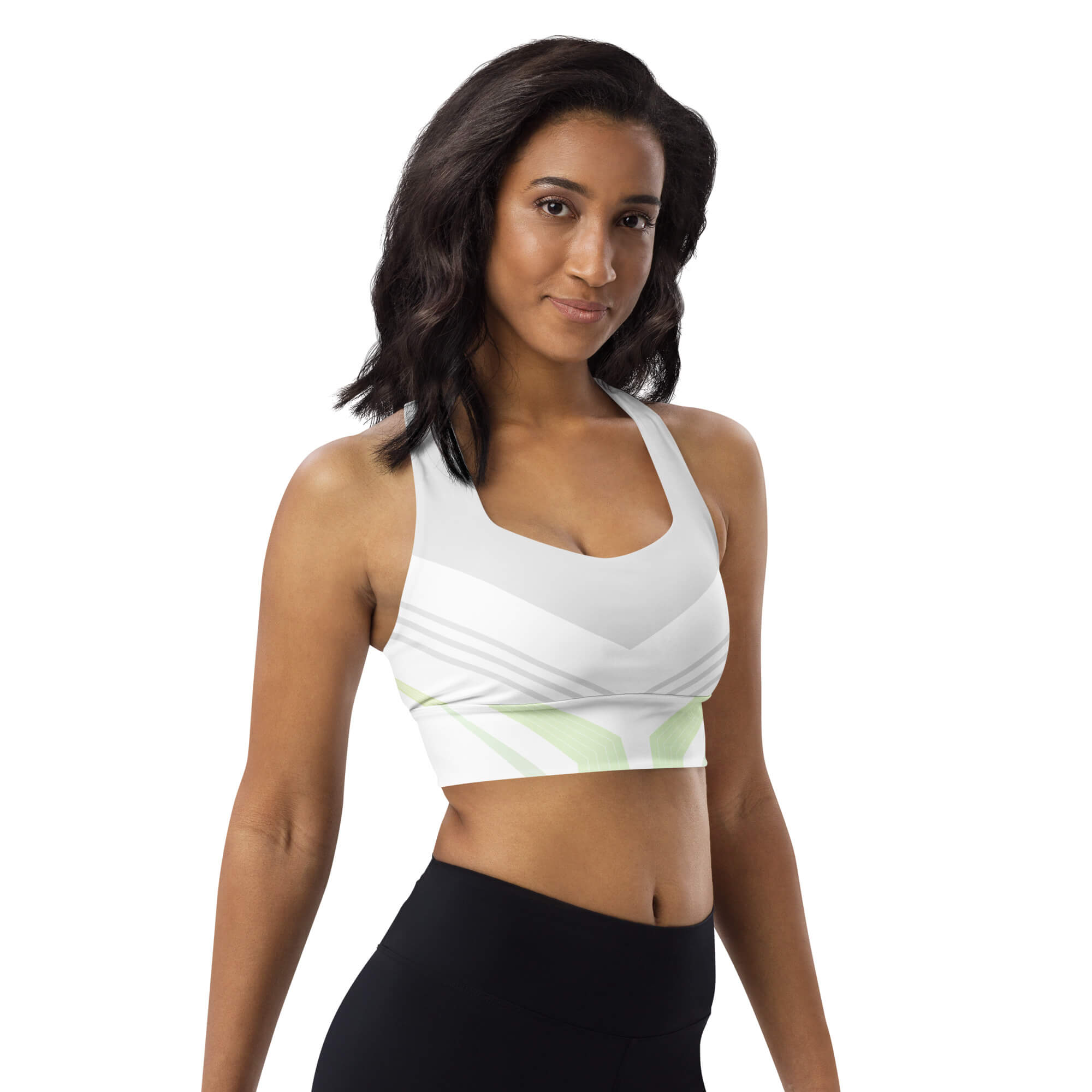 Freie Bewegung Sport-BH Seitenansicht links – Longline Schnitt nachhaltig | famora-style