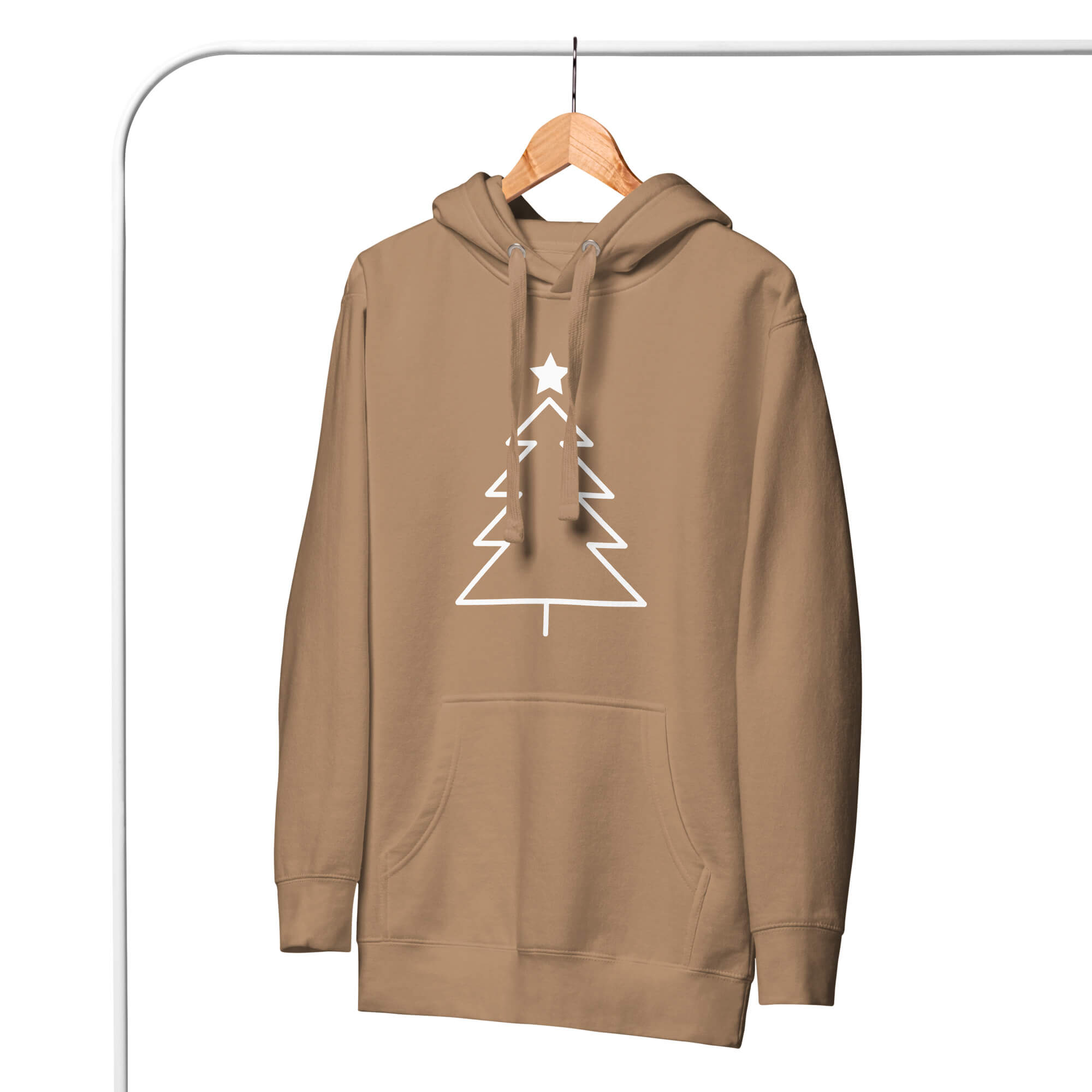Coy Christmas Hoodie Latte - Vorderansicht mit Kängurutasche