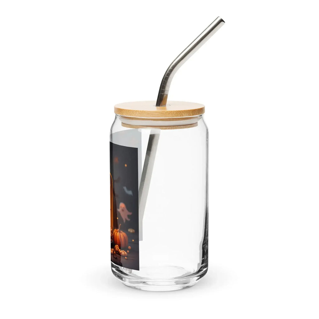 Glas in Dosenform - mit Strohhalm - Deckel - Seitenansicht